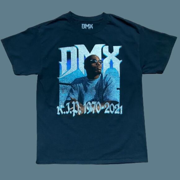 DMX Earl Simmons RIP 2021 Memorial Tee T-Shirt Black Blue Cotton Men's Medium - Picture 1 of 7